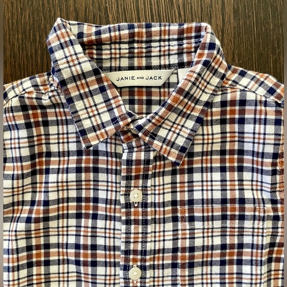Janie and Jack Navy & Brown Plaid Button Down Shirt - Picture 2 of 2